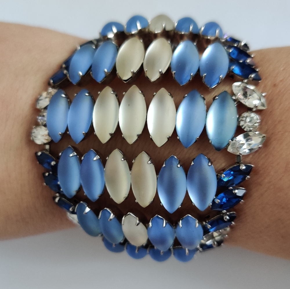 OOAK Moonglow Frosted Glass Cuff Bracelet Statement Vintage 60s